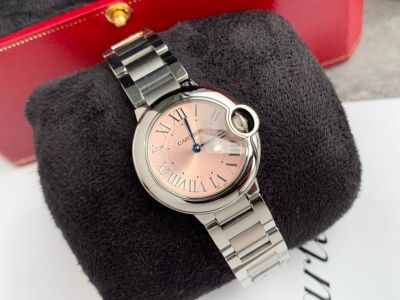 Cartier Ballon Bleu De 33/28mm Pink Dial Silver Smooth Dial Stainless Steel Strap Women Watch